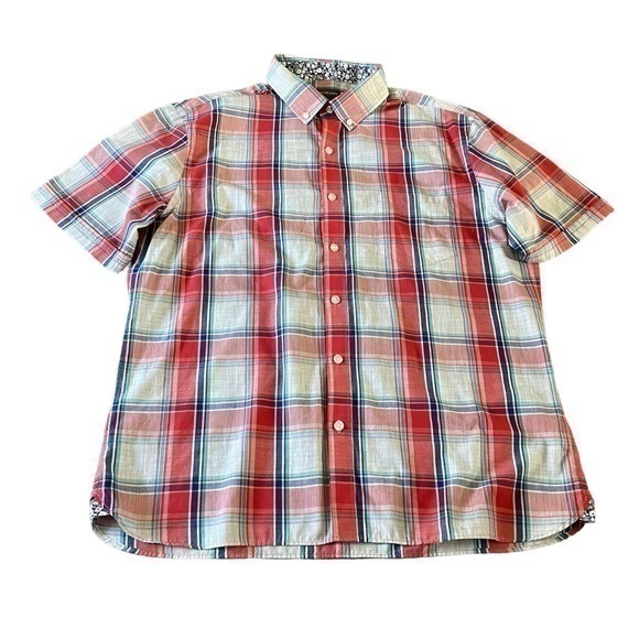 Van Housen Mens Cranberry Plaid Slim Fit Short Sleeve Button-Down Shirt Size L - Picture 1 of 11